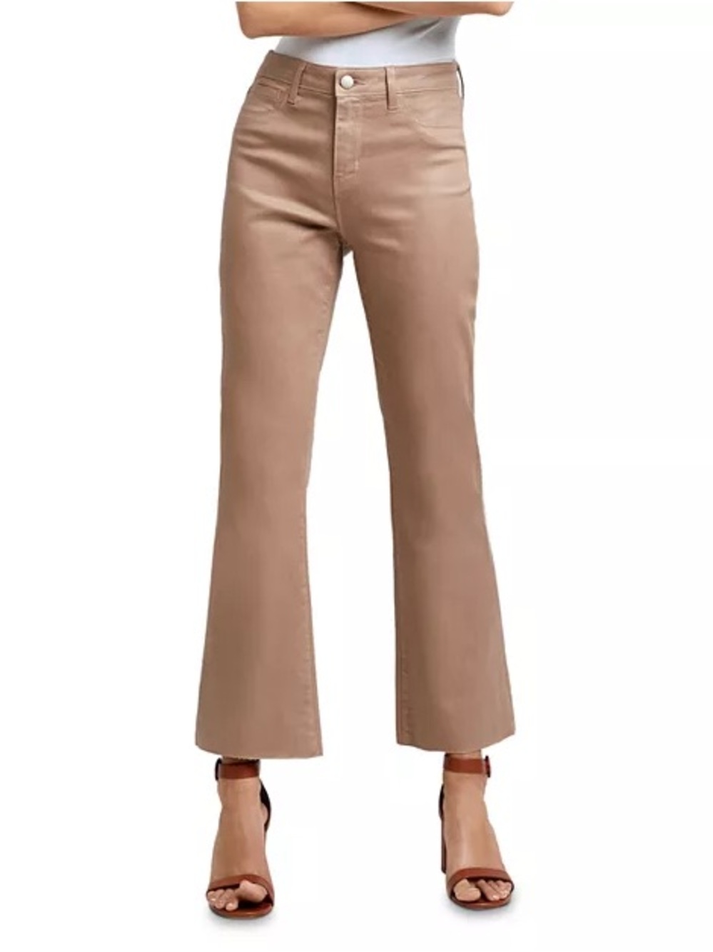 L'AGENCE Kendra High Rise Crop Flare Cappuccino Coated Jeans Size 32 - Picture 3 of 15